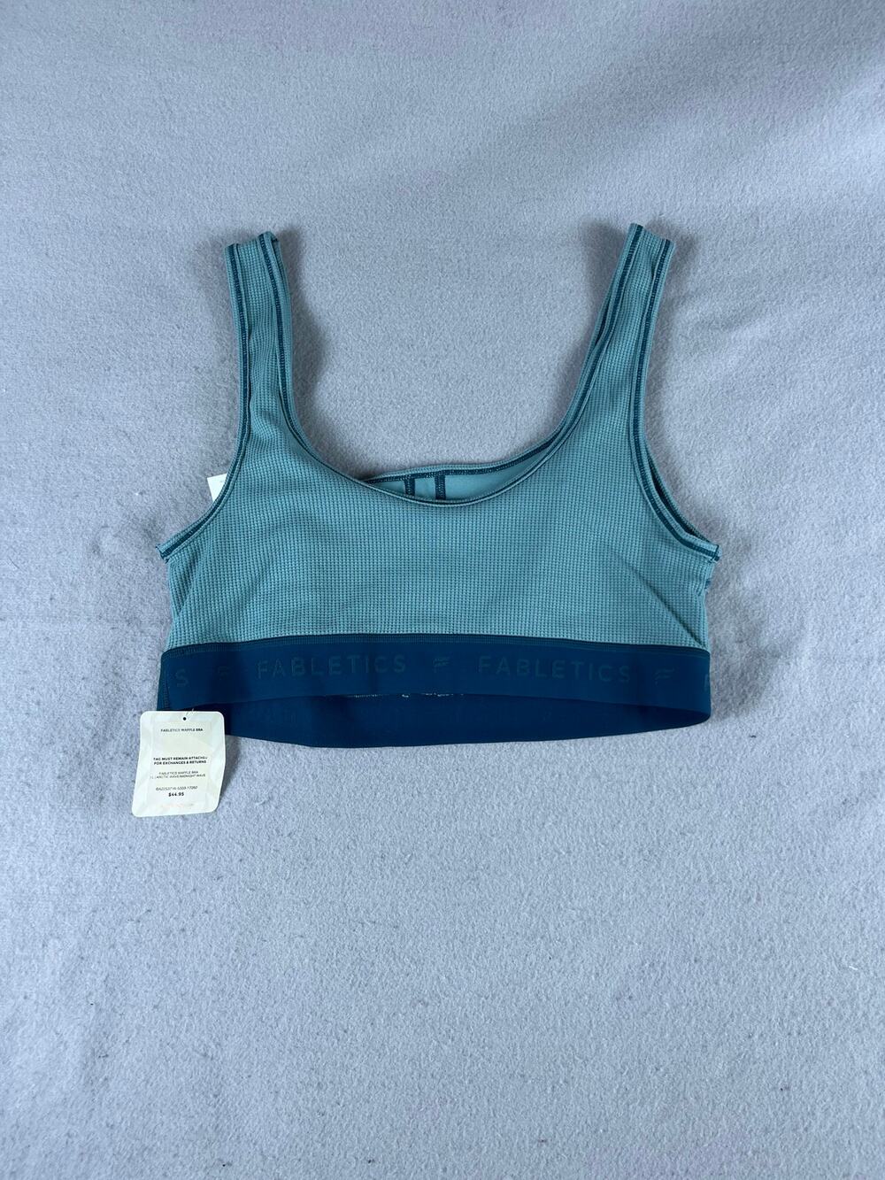 Fabletics Waffle Sports Bra Womens L Green Blue Training Workout Activewear NEW